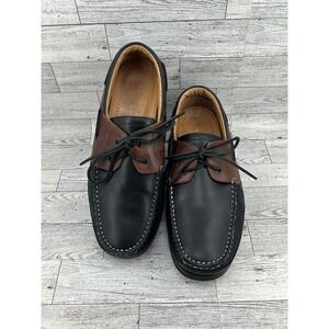 ET Wright Venezia Mens 9.5 Boat Shoes Black Brown‎ Leather Made in Italy 543549